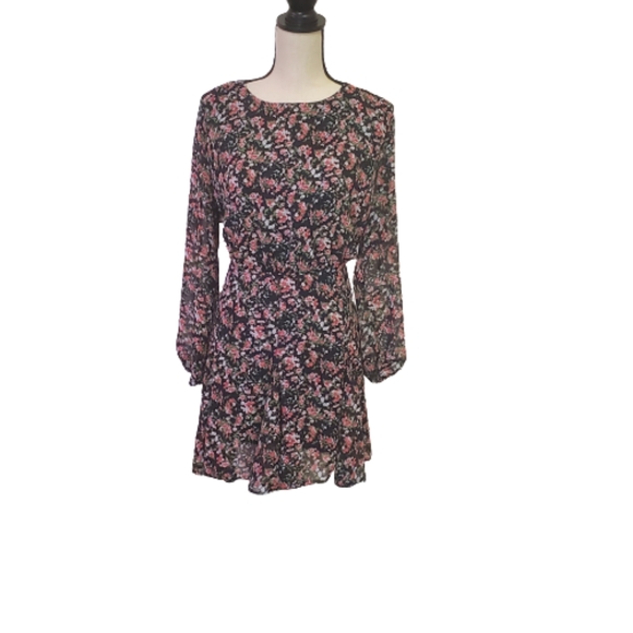 Ax Paris Black/Mauve/Green Multi-color Floral Long Sleeve Mini Dress, Size 18 - Picture 4 of 15